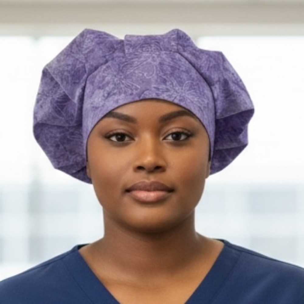 Purple Dragonfly Scrub Cap | Floral Bouffant Surgical Hat Handmade